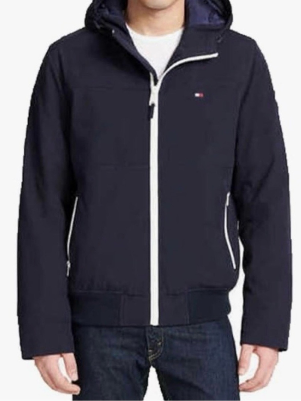 Tommy Hilfiger Navy Hooded Jacket with White Trim
